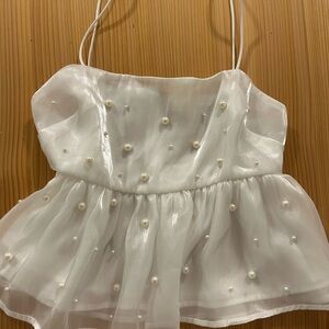 Altar'd State White Pearl-Embellished Camisole